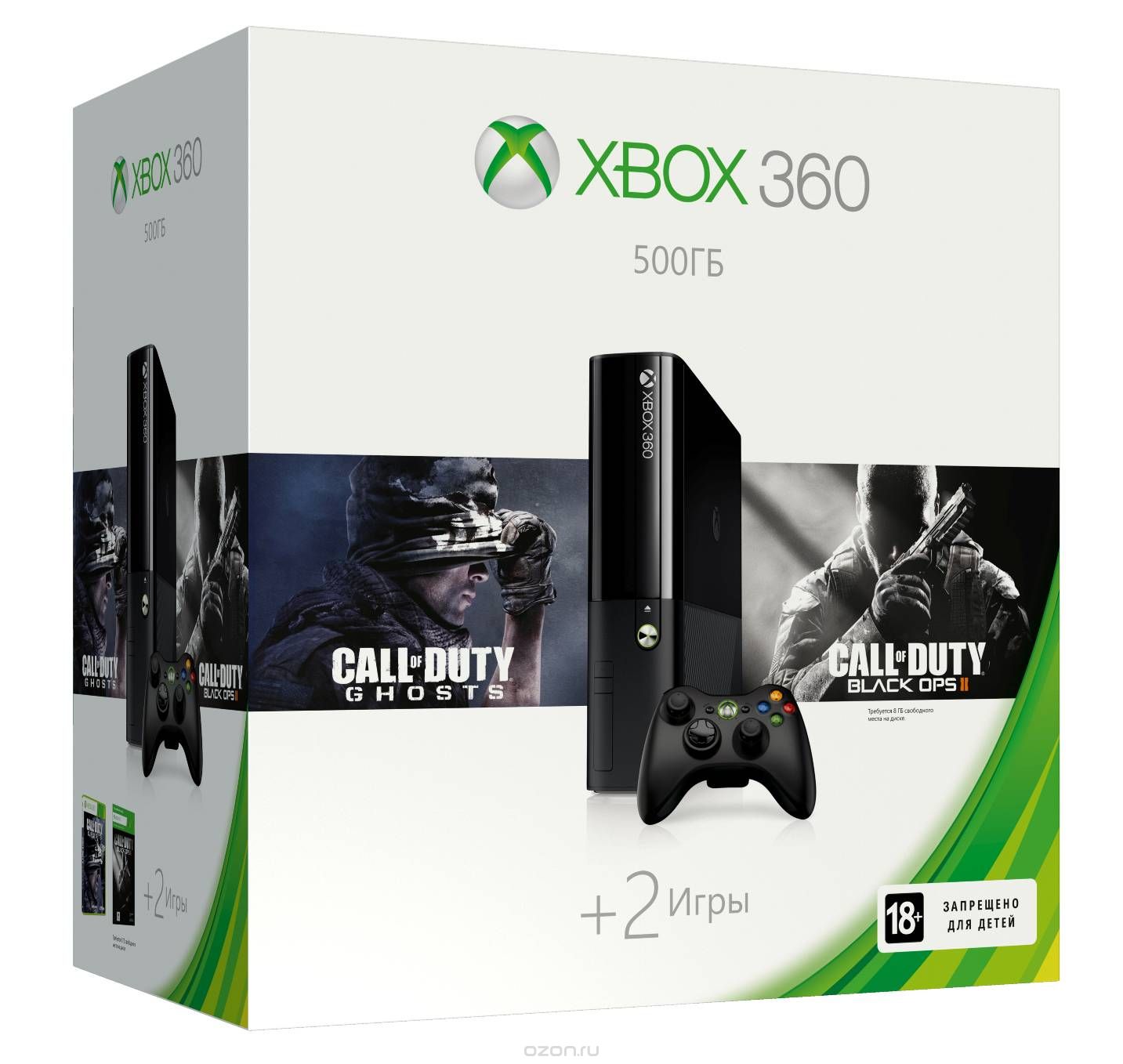 Купить Игровая приставка Microsoft Xbox 360 E (500ГБ) + игра «Call of Duty: Ghosts» + игра «Call of Duty: Black Ops 2»
