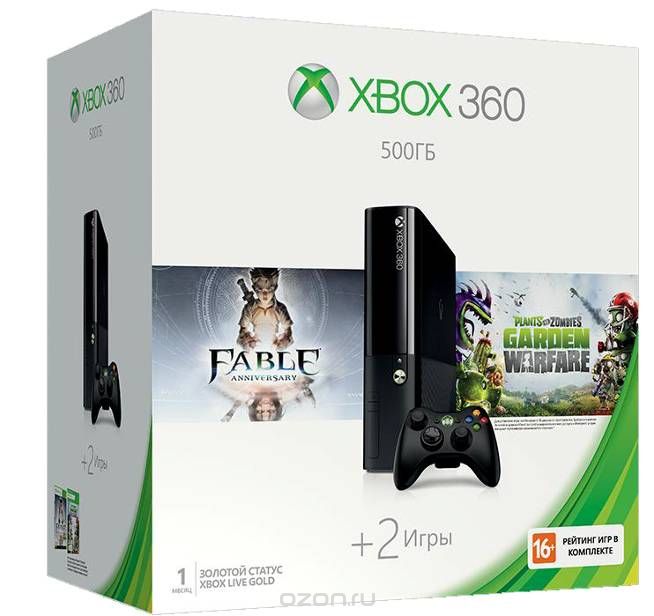 Купить Игровая приставка Microsoft Xbox 360 E (500 ГБ) + игра «Plants vs Zombies» + игра «Fable Anniversary»