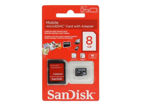 Купить Карта памяти Micro SDHC 8GB Class 4 Sandisk SDSDQM-008G-B35A + SD Adapter