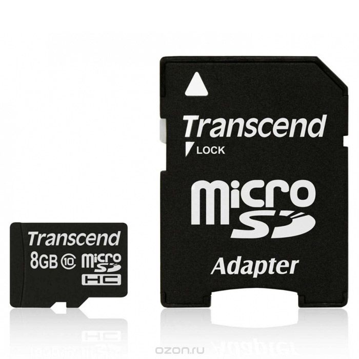 Купить Transcend microSDHC Class 10 8GB + адаптер