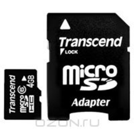Купить Transcend microSDHC Class 6 4GB + адаптер