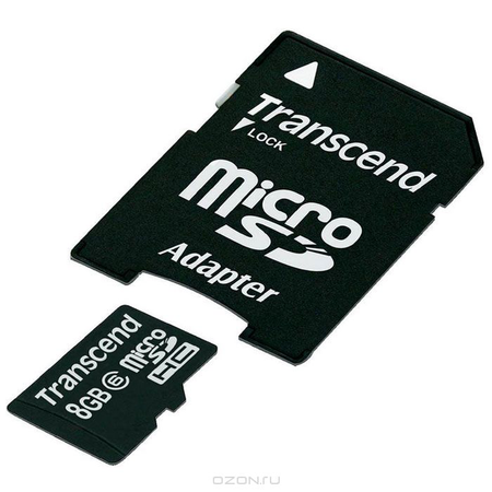 Купить Transcend microSDHC Class 6 8GB + адаптер