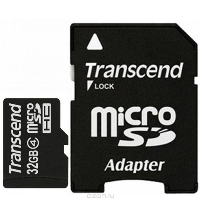 Купить Transcend microSDHC Class 4 32GB + адаптер