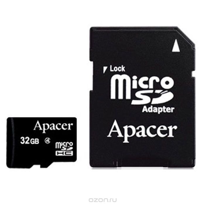 Купить Apacer microSDHC 32GB, Class 4 + адаптер