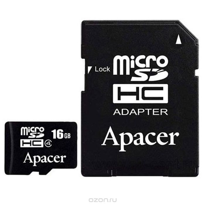 Купить Apacer microSDHC 16GB, Class 4 + адаптер
