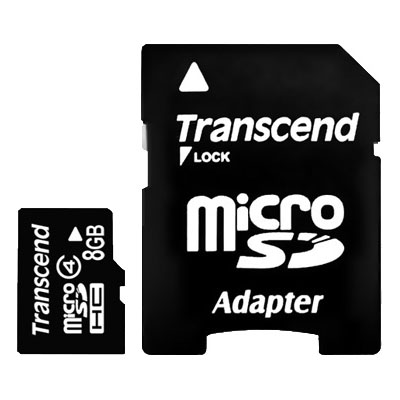 Купить Transcend microSDHC 8Гб class 4 + адаптер