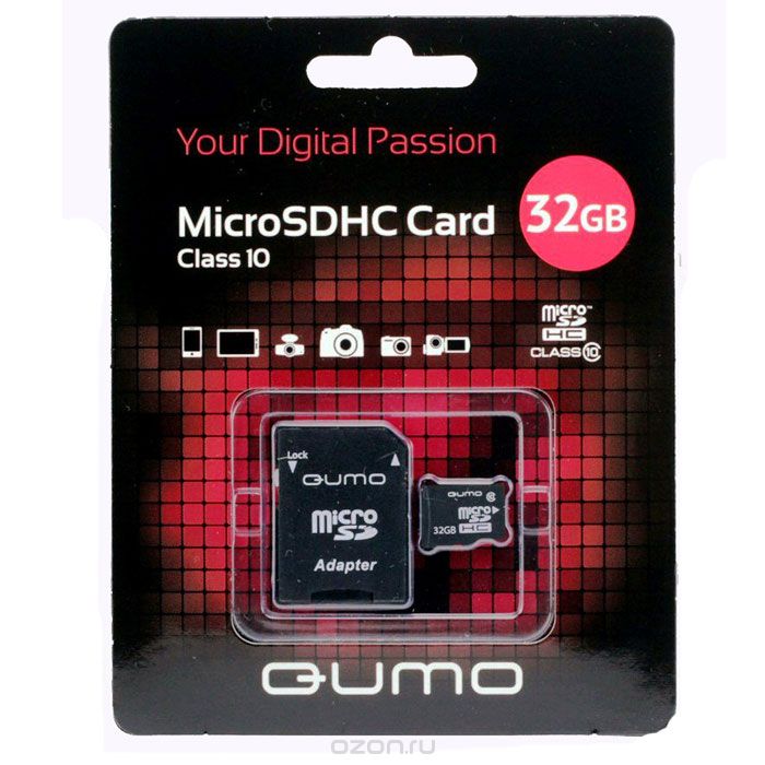 Купить QUMO microSDHC Сlass 10 32GB + адаптер