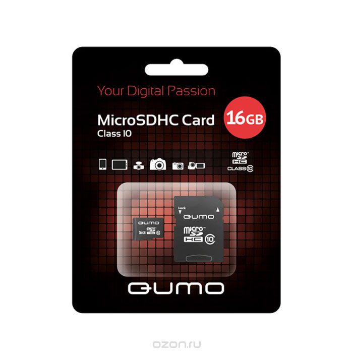 Купить QUMO microSDHC Сlass 10 16GB + адаптер